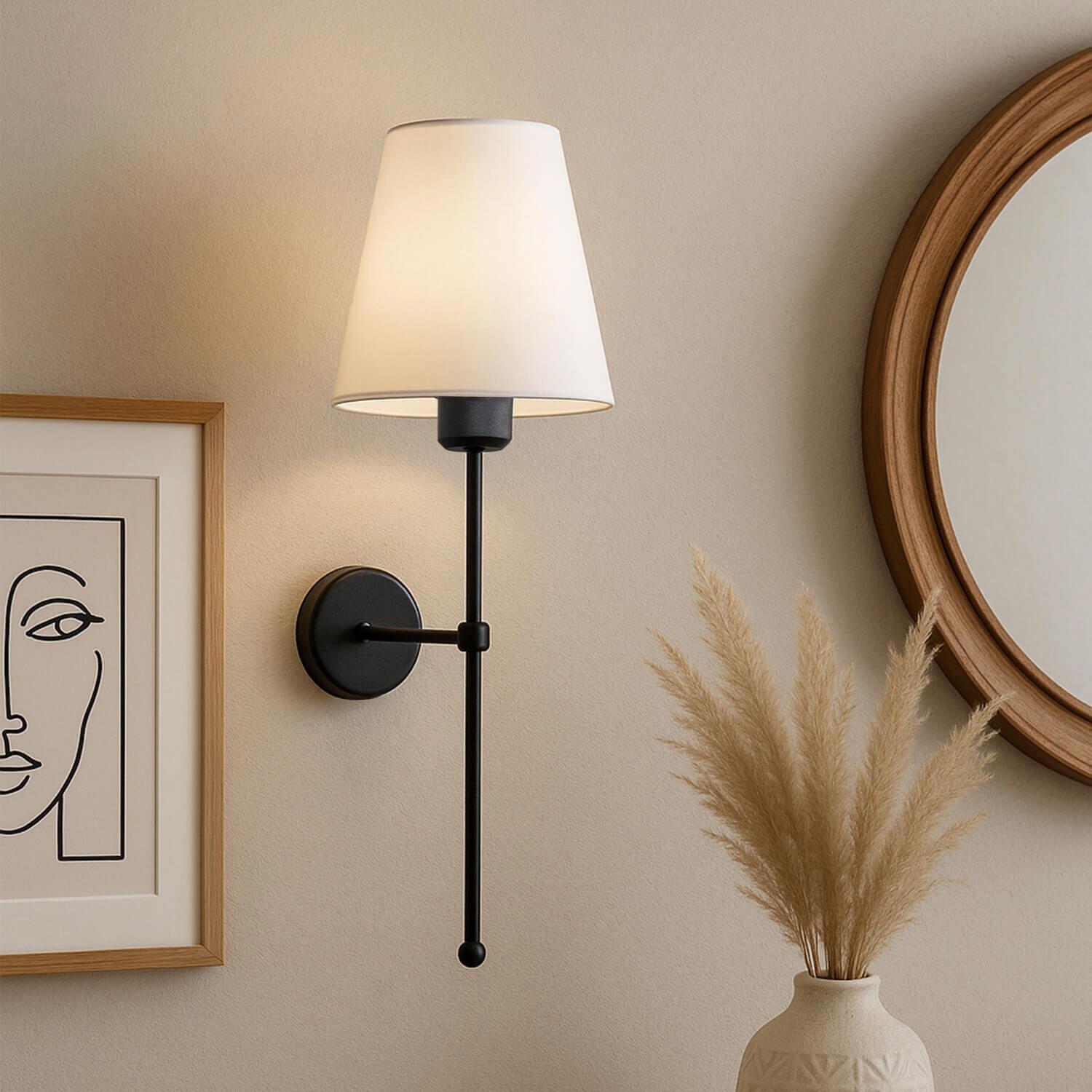 Opviq Wandleuchte creme schwarz PVC Metall B/H/L: ca. 13x50x13 cm E27 1 Brennstellen