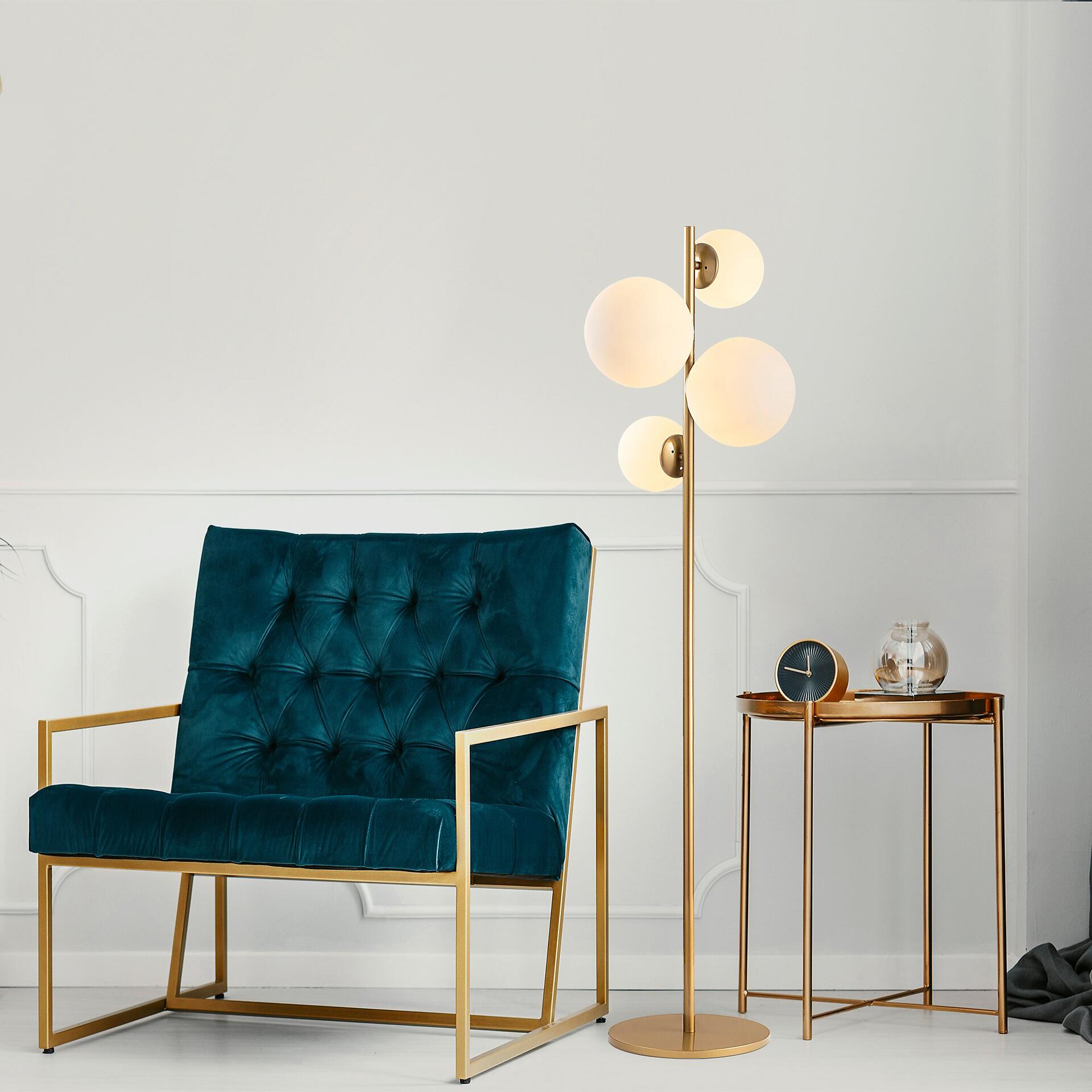 Opviq Stehleuchte gold Glas Metall B/H/T/L/D: ca. 33x162x33x33x33 cm E14 4 Brennstellen