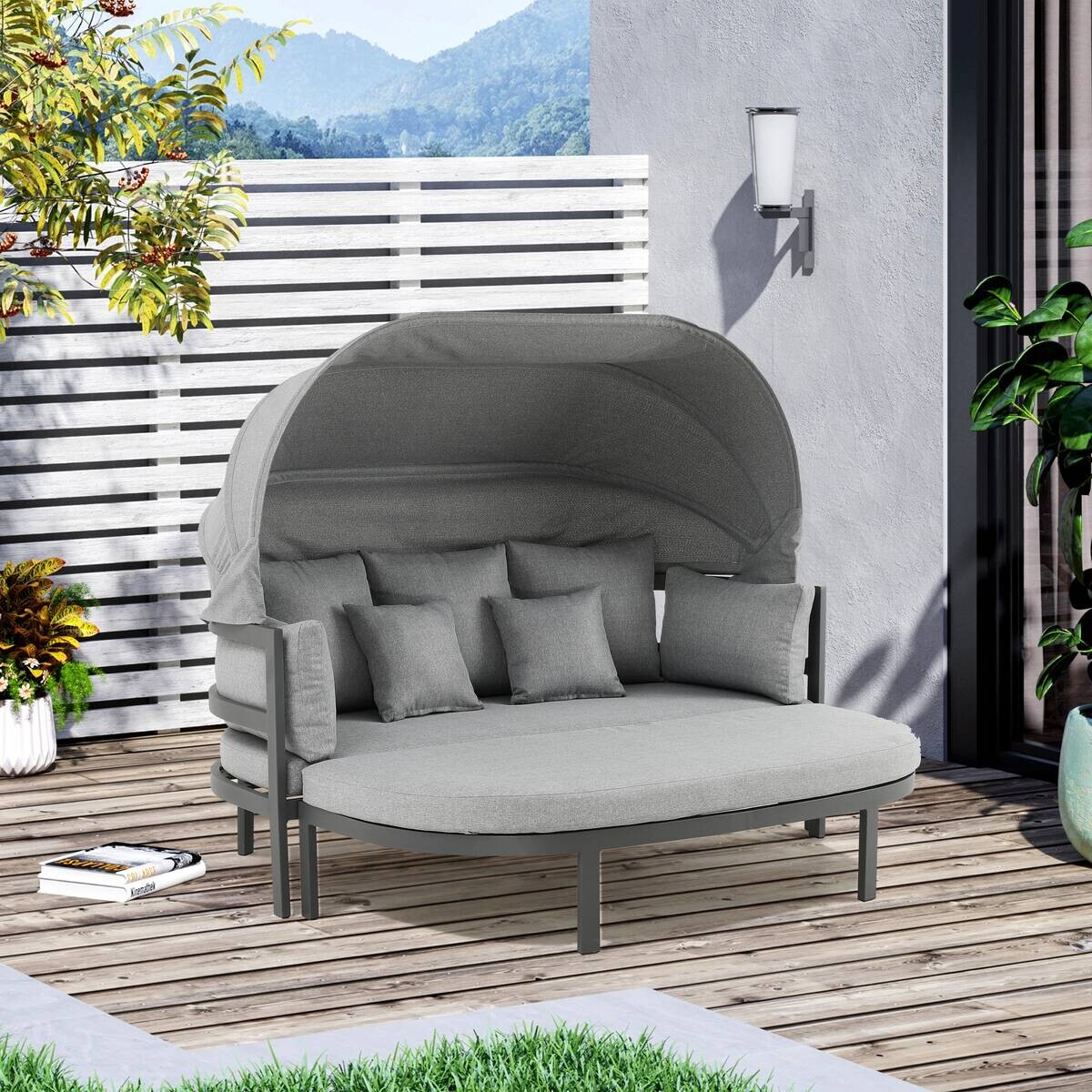 POCOline Sonneninsel mit Dach Barbados hellgrau Stahl