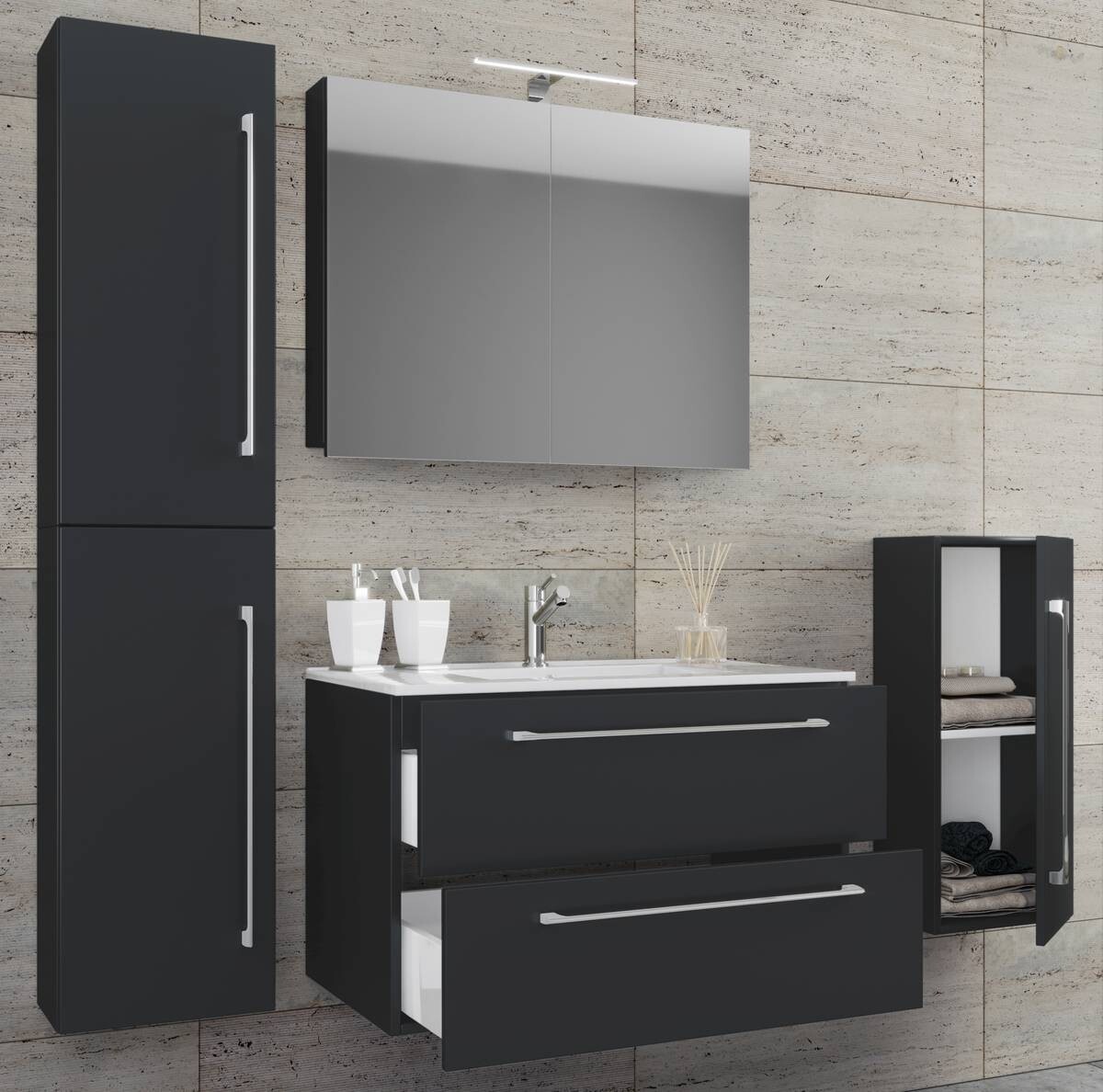 Waschplatz 5tlg-Badinos schwarz B/H/T: ca. 80x50x46 cm