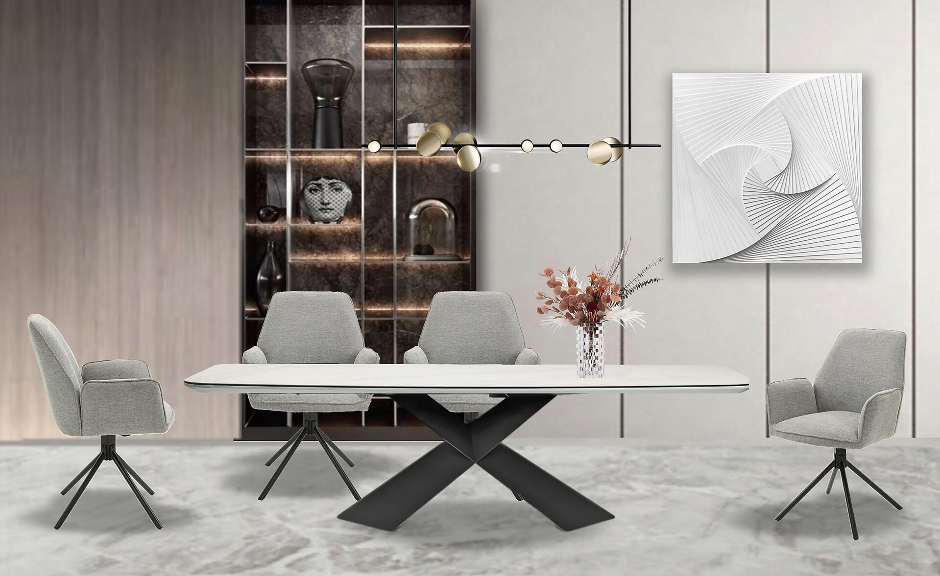 Stuhl BLAIR 2er-Set hellgrau schwarz Webstoff Metall B/H/T: ca. 57x89x61 cm