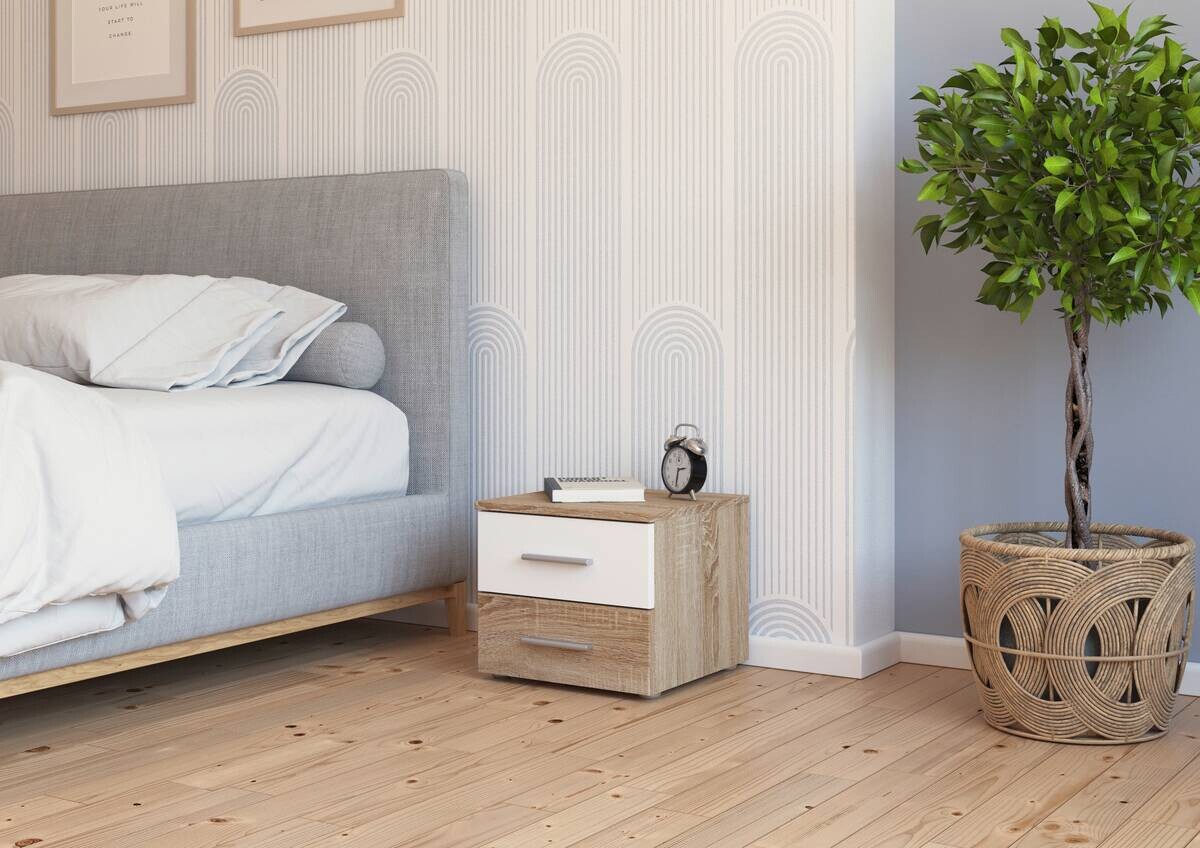 Bettanlage Nizza Eiche Sonoma Nachbildung Alpinweiß B/H/T: ca. 265x86x205 cm Liegefläche B/L: ca. 180x200 cm