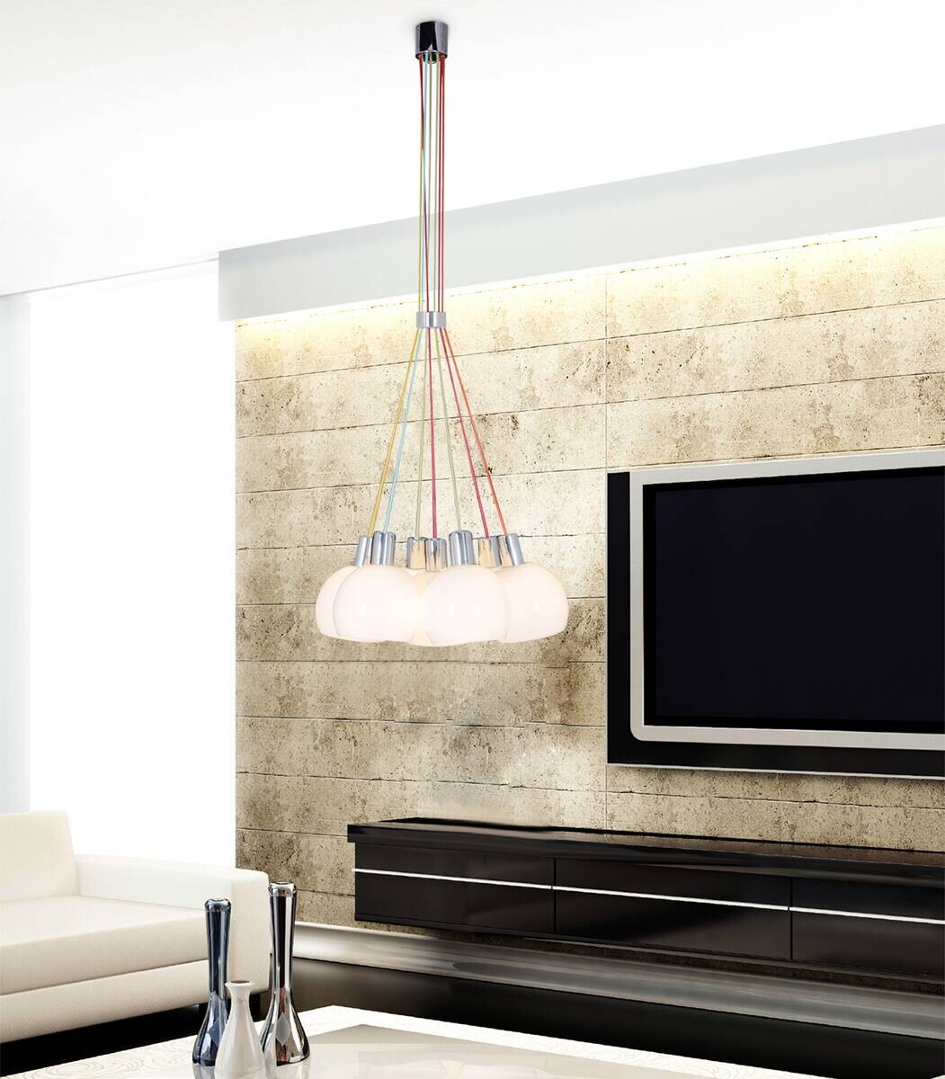 Näve Leuchten Pendelleuchte 7036023 weiß Metall Glas B/H/T: ca. 16x120x16 cm E14 7 Brennstellen