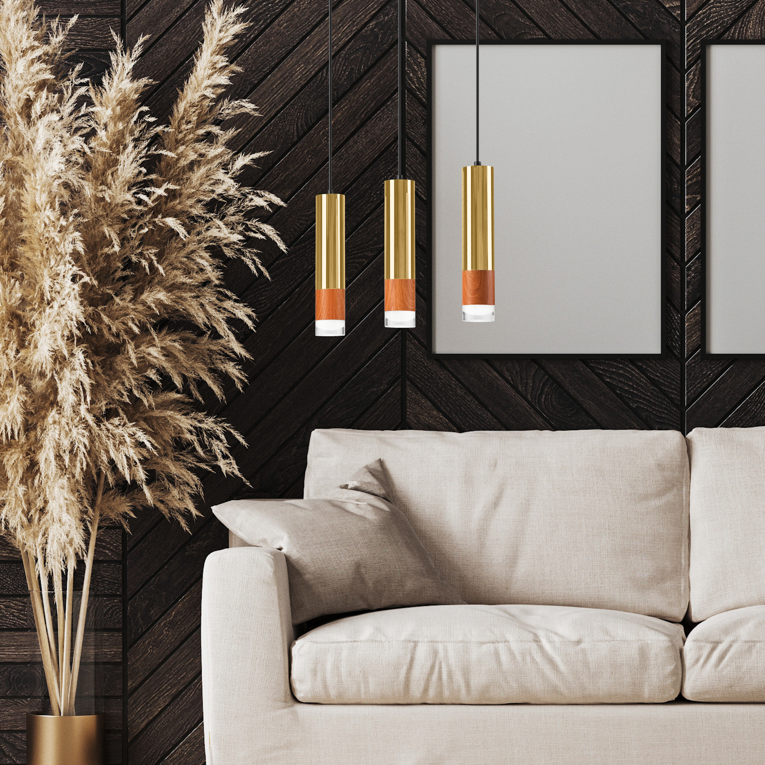 Lamkur Pendelleuchte gold Stahl Glas B/H/L: ca. 8x95x45 cm GU10 3 Brennstellen