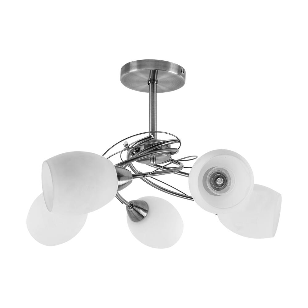 SPOT Light Deckenleuchte Pisa nickel matt weiß Metall Glas H/D: ca. 38x58 cm E27 5 Brennstellen