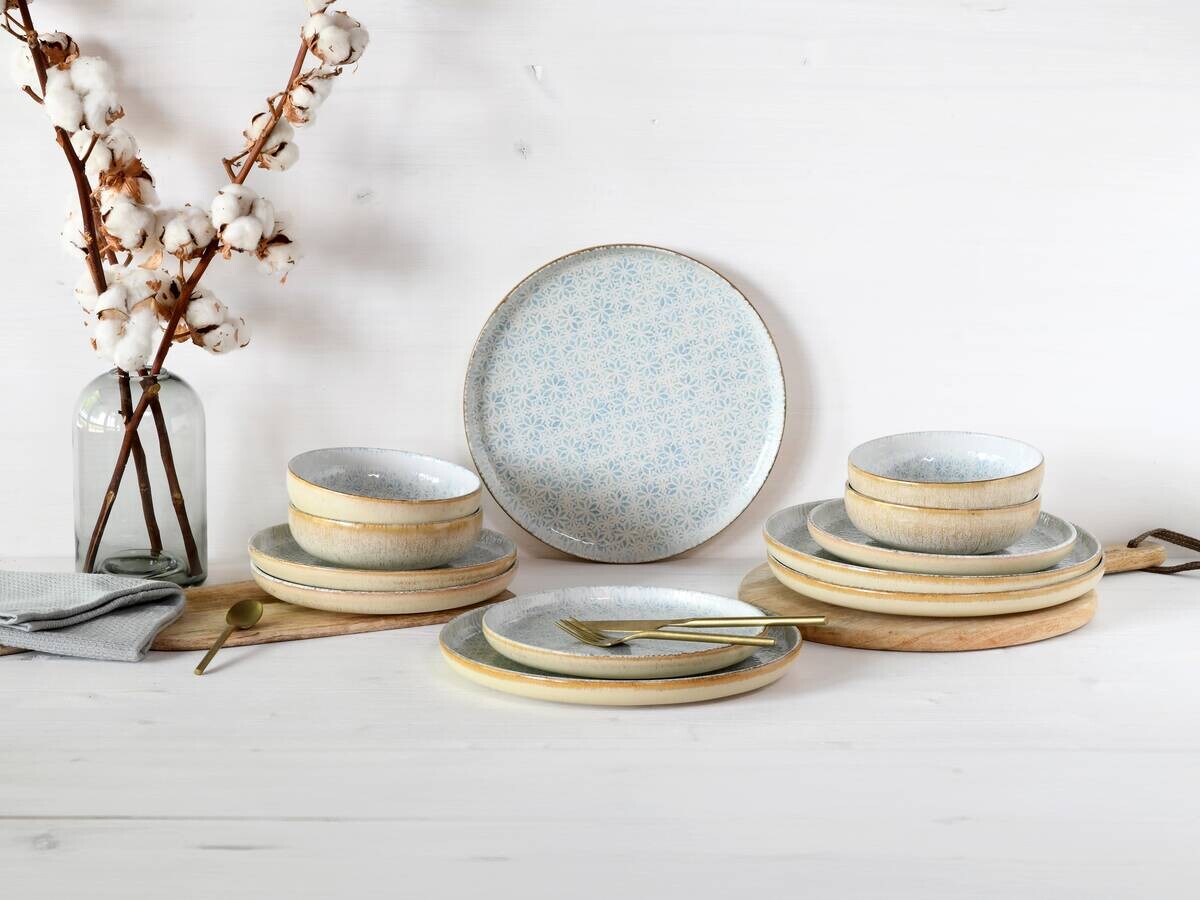 CreaTable Tafelservice Uno Emiliana blau Steinzeug 12 tlg.