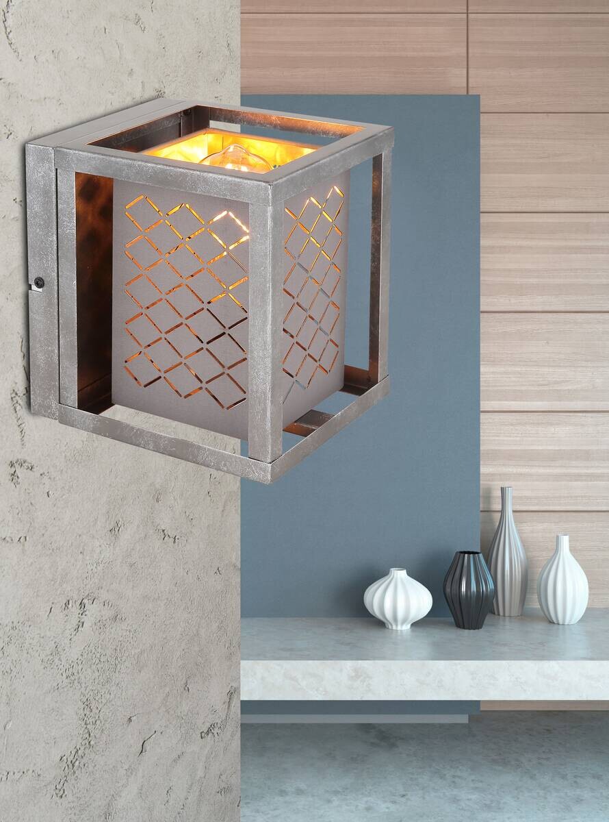 GLOBO Wandleuchte silber gold Metall B/H: ca. 17x20 cm E27 1 Brennstellen