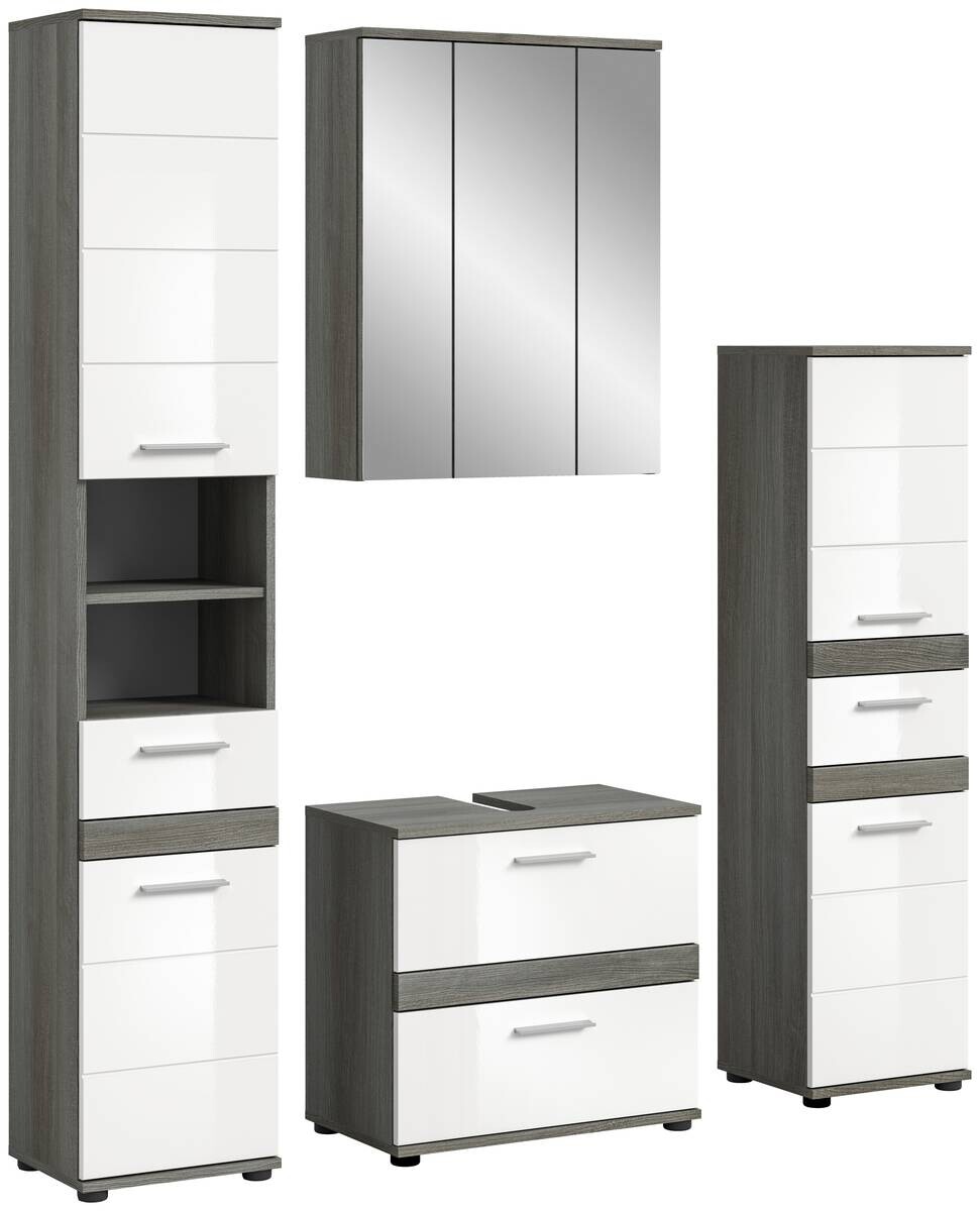 Badezimmer-Set BLAKE Rauchsilber Nachbildung weiß Hochglanz B/H/T: ca. 160x191x34 cm