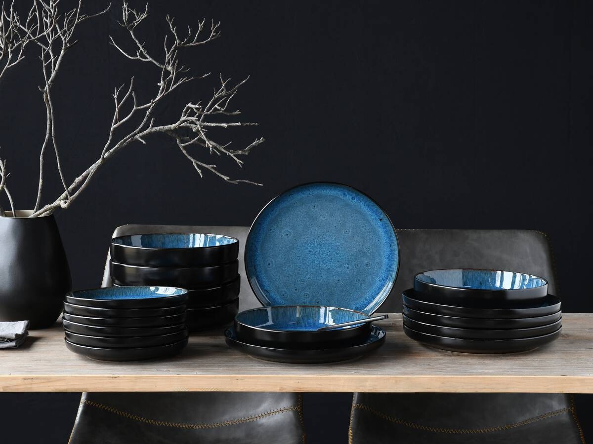 CreaTable Tafelservice Nordic Fjord Blue blau Steinzeug 18 tlg.