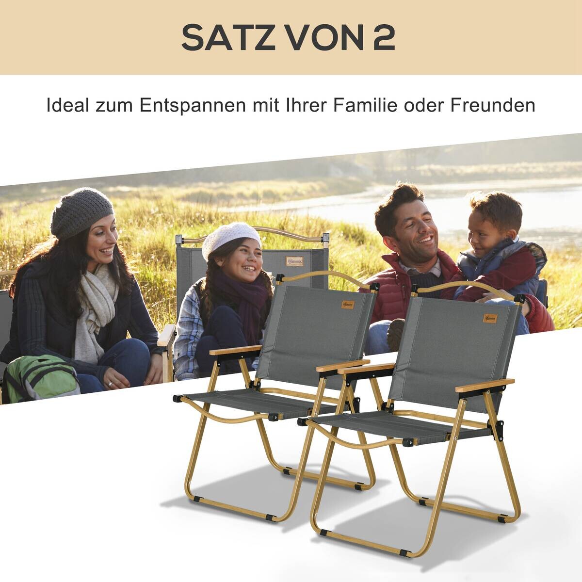 Outsunny Campinstuhl 2er Set dunkelgrau Stoff B/H/L: ca. 59x78x54 cm