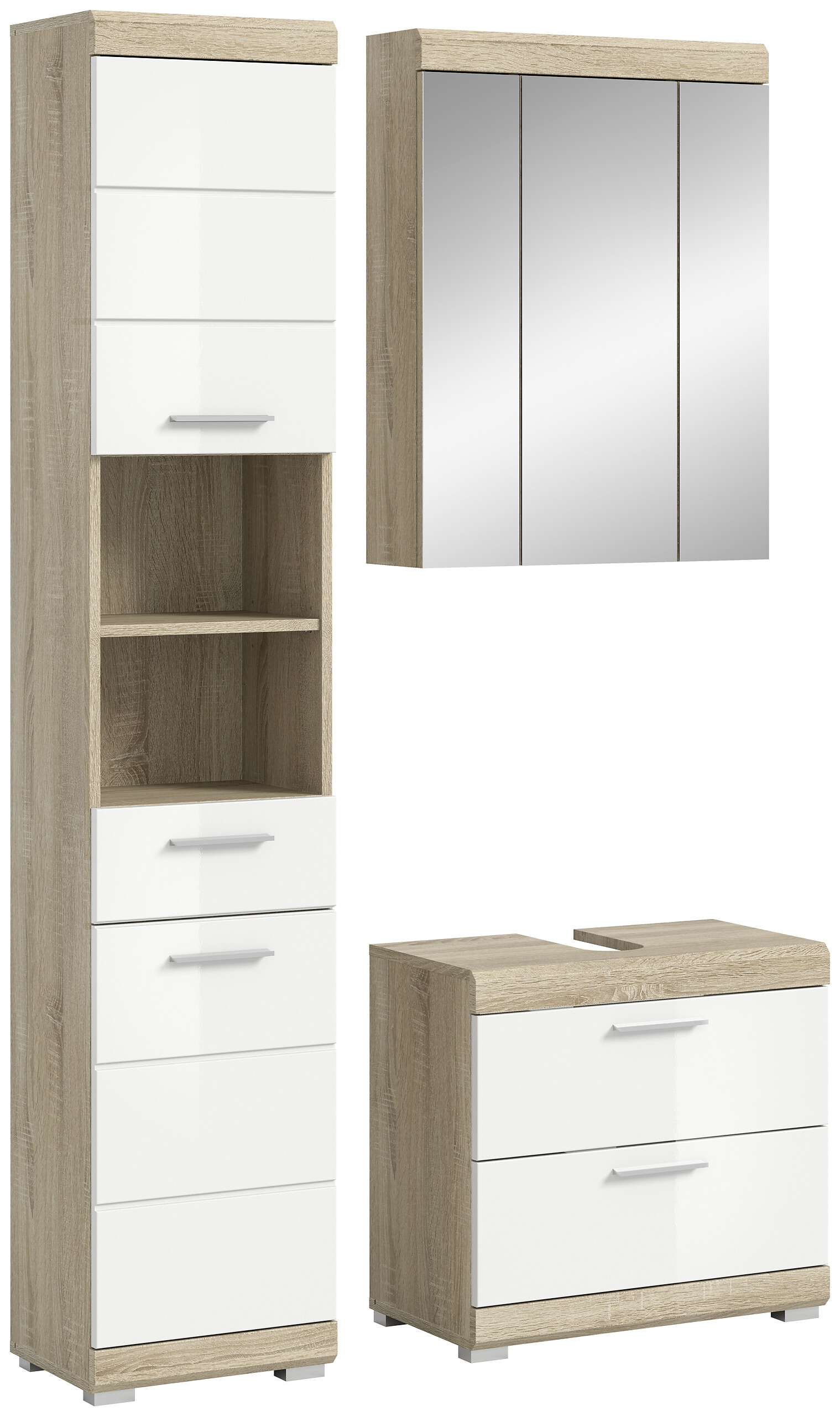 Badezimmer-Set Lambada Eiche Sonoma Nachbildung weiß Hochglanz B/H/T: ca. 112x191x37 cm