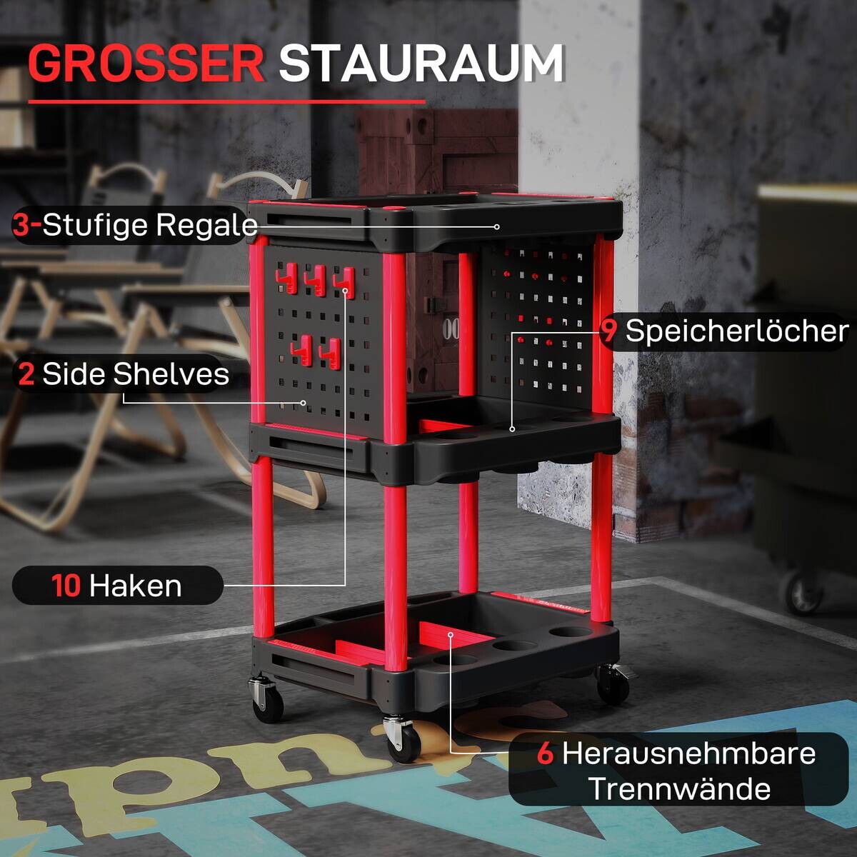 Werkstattwagen schwarz B/H/L: ca. 47,5x89x56,5 cm