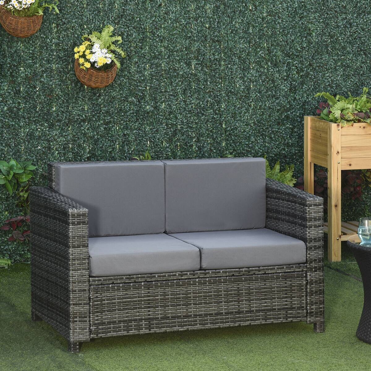 Outsunny Gartensofa grau Polyrattan B/H/L: ca. 70x130x80 cm