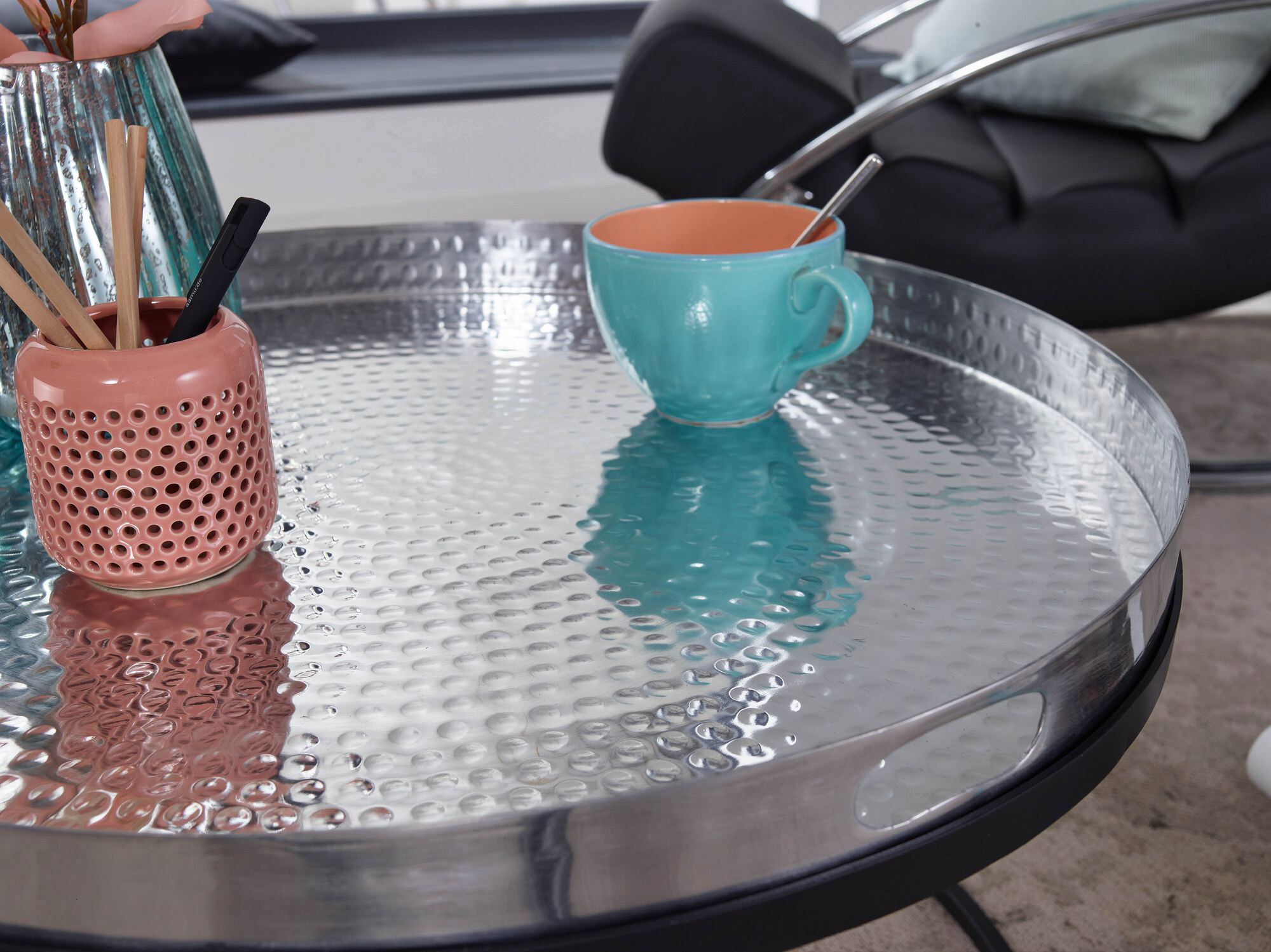 Wohnling Couchtisch silber B/H/T: ca. 62x36x62 cm