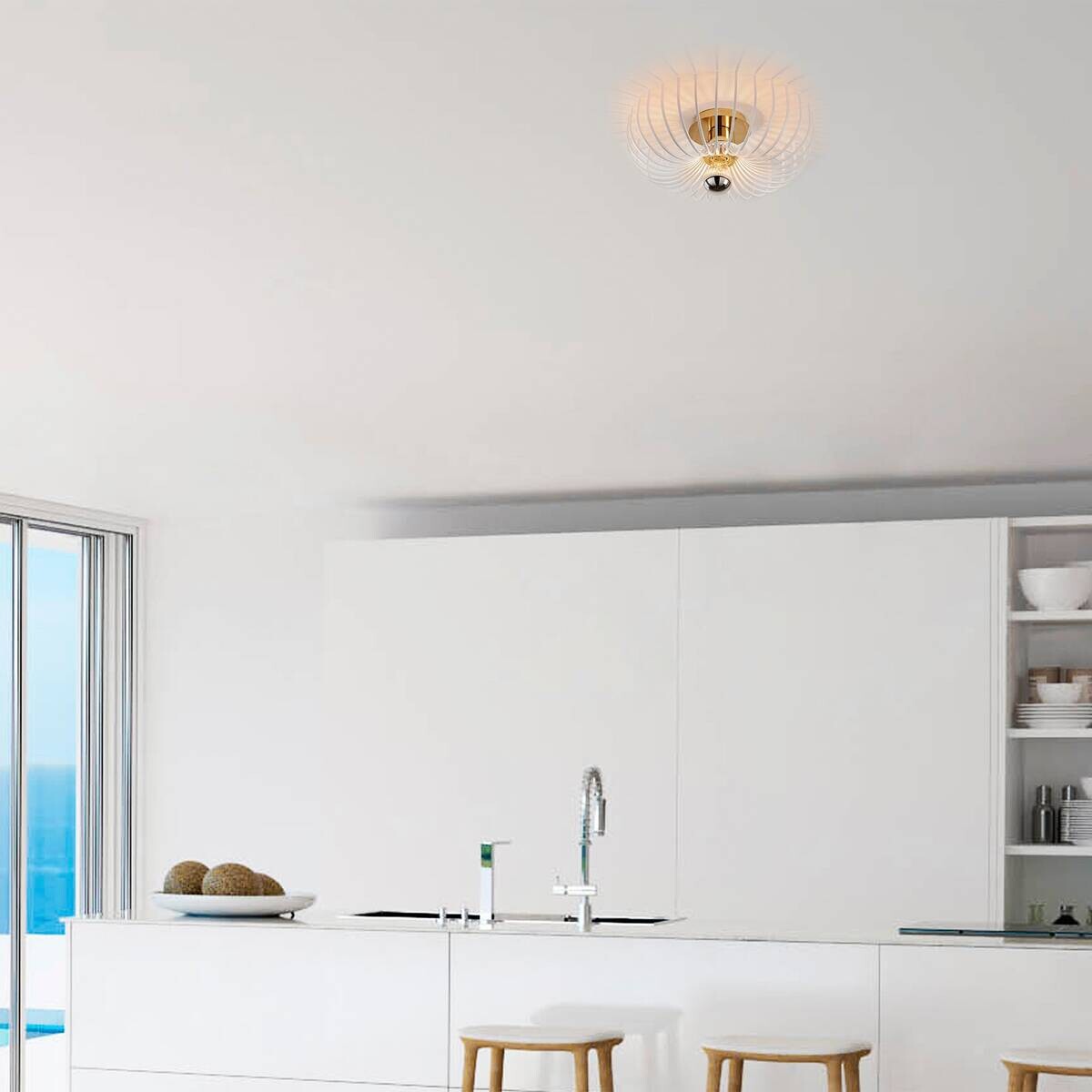 Opviq Deckenleuchte Aspendos weiß Metall B/H/T/L/D: ca. 36x12x36x36x36 cm E27 1 Brennstellen