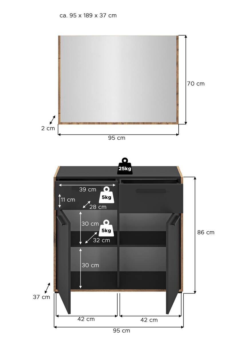Garderobe Bueno Basalt Nox Oak Nachbildung B/H/T: ca. 95x189x37 cm