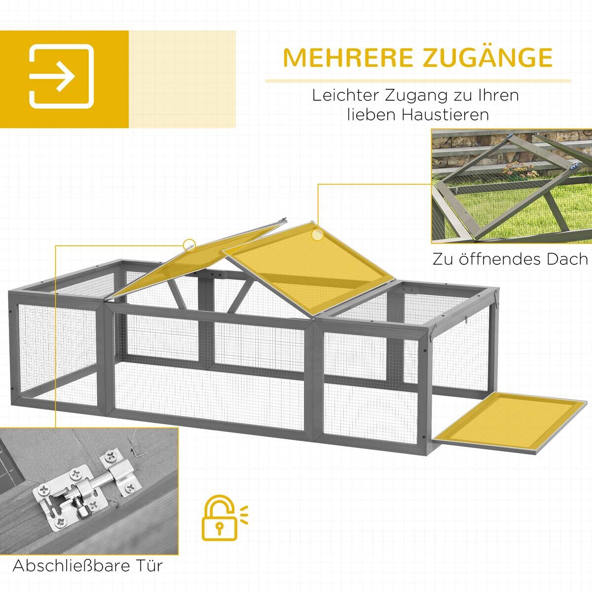 PawHut Kaninchenstall grau Stahl B/H/L: ca. 90x48x180 cm