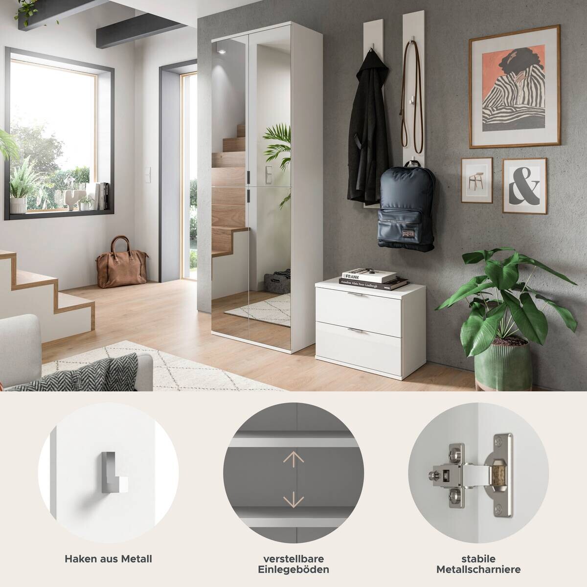 Garderobe PROJEKT X weiß weiß Hochglanz B/H/T: ca. 128x191x37 cm