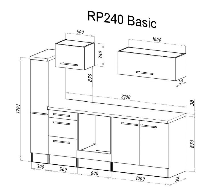 Respekta Küchenblock Amanda Beton Optik B/H/T: ca. 240x200x60 cm