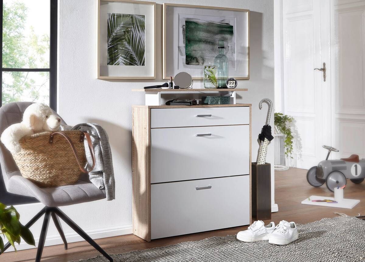 Schuhschrank Eiche Sonoma Nachbildung weiß B/H/T: ca. 80x95x24 cm