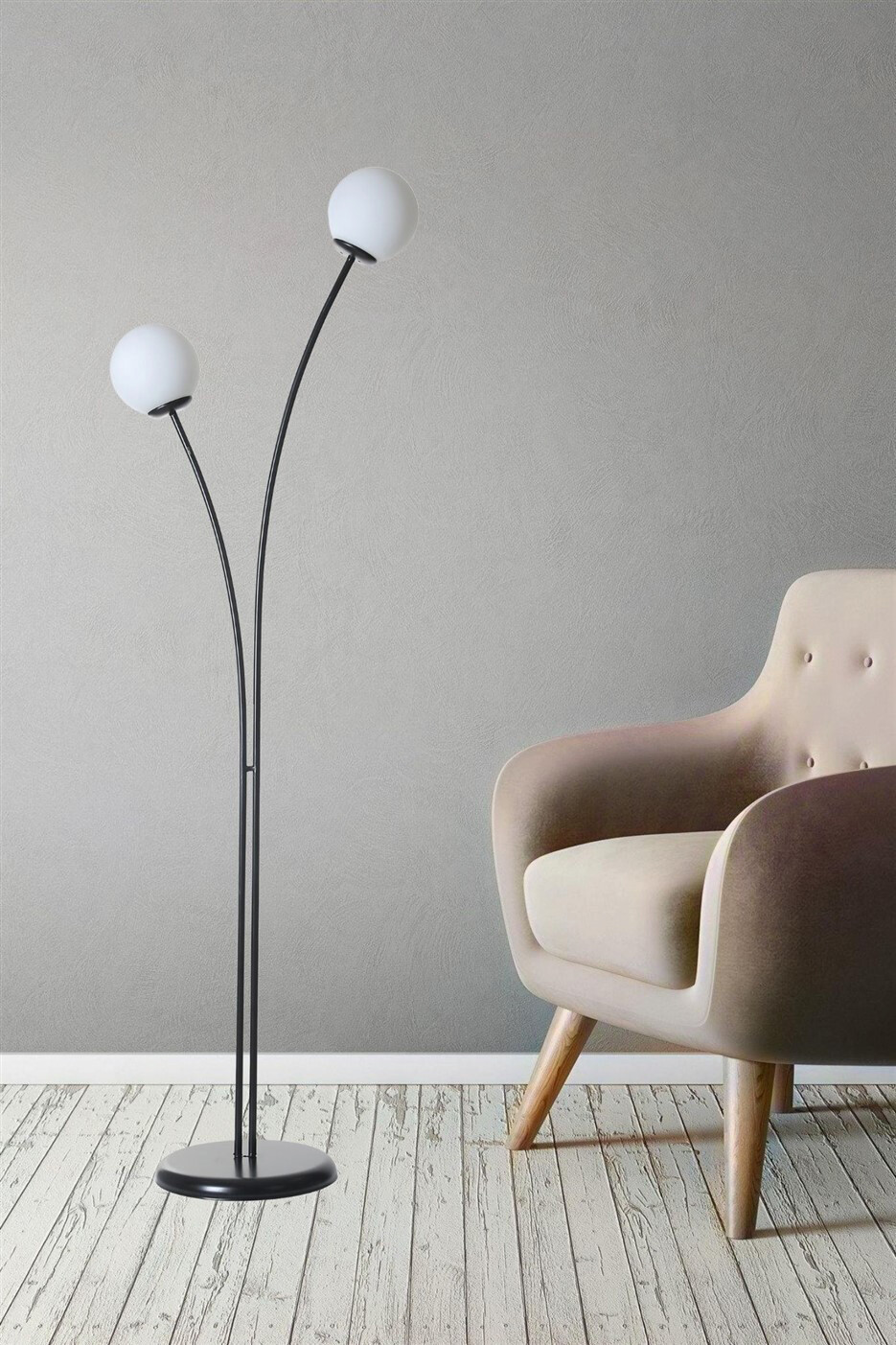 Opviq Stehleuchte schwarz weiß Metall Glas B/H/L: ca. 30x165x50 cm E27 1 Brennstellen