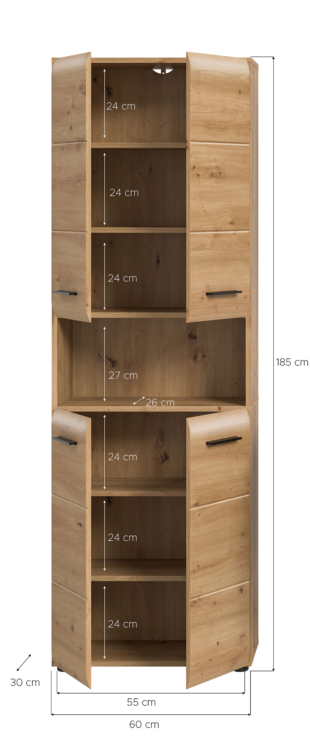 Hochschrank Ice Artisan Oak Nachbildung B/H/T: ca. 60x185x30 cm