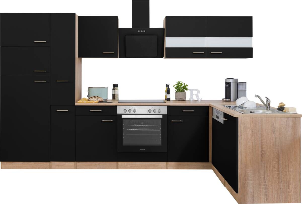 Respekta Winkelküche Economy schwarz matt B/H/T: ca. 310x200x172 cm