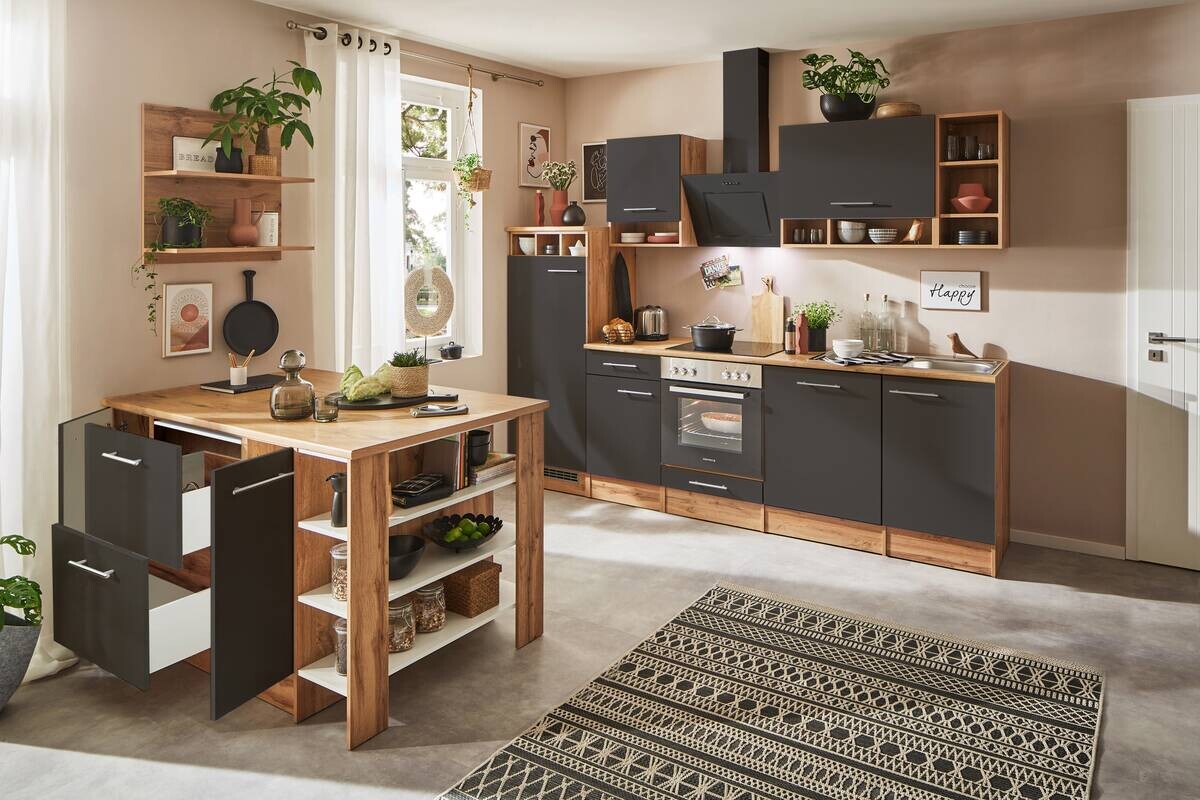 Respekta Küchenblock Hilde grau matt B/H/T: ca. 280x205x60 cm