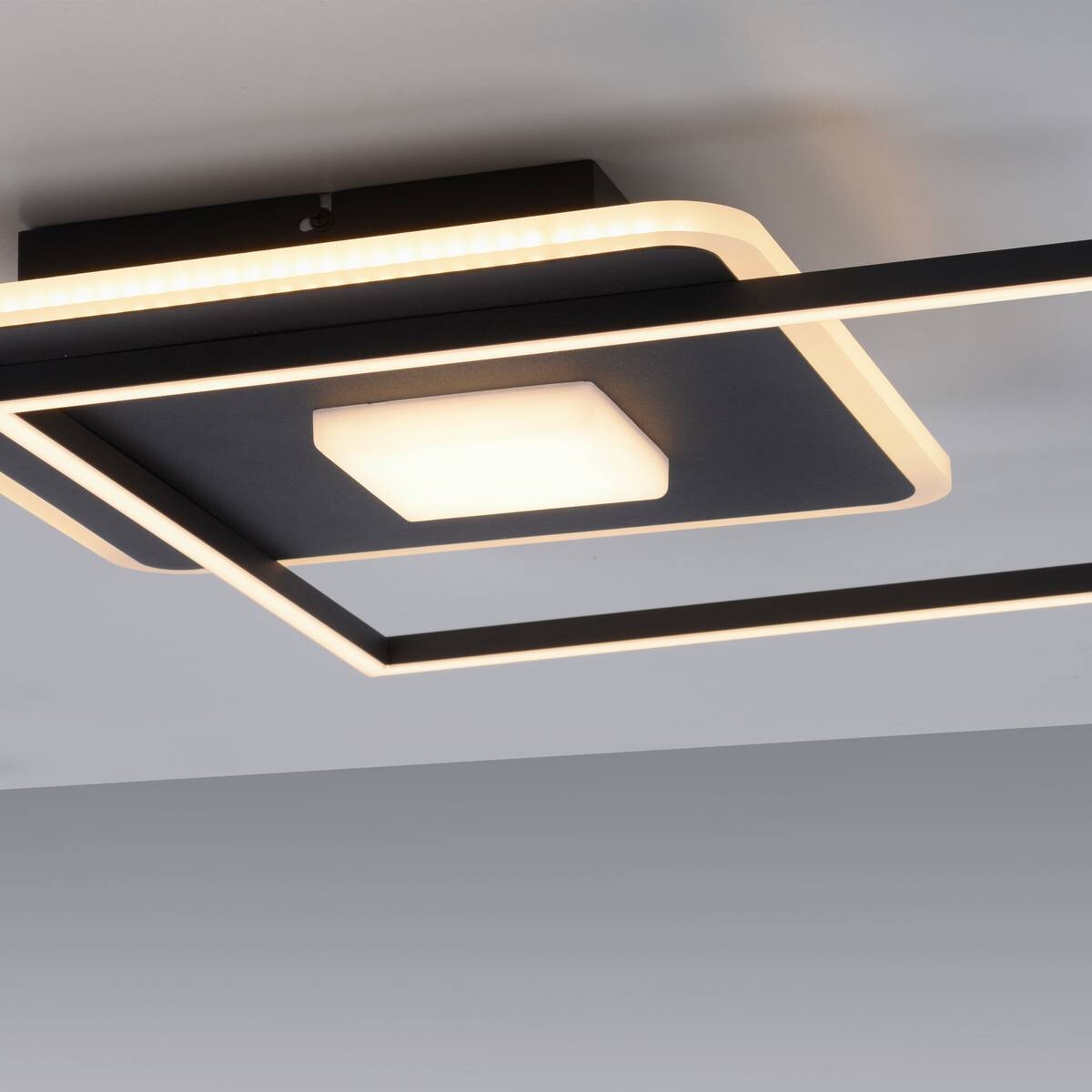 Just Light LED-Deckenleuchte DOMINO 15045-18 weiß schwarz Metall Kunststoff B/H/T: ca. 45x6,5x45 cm 1 Brennstellen