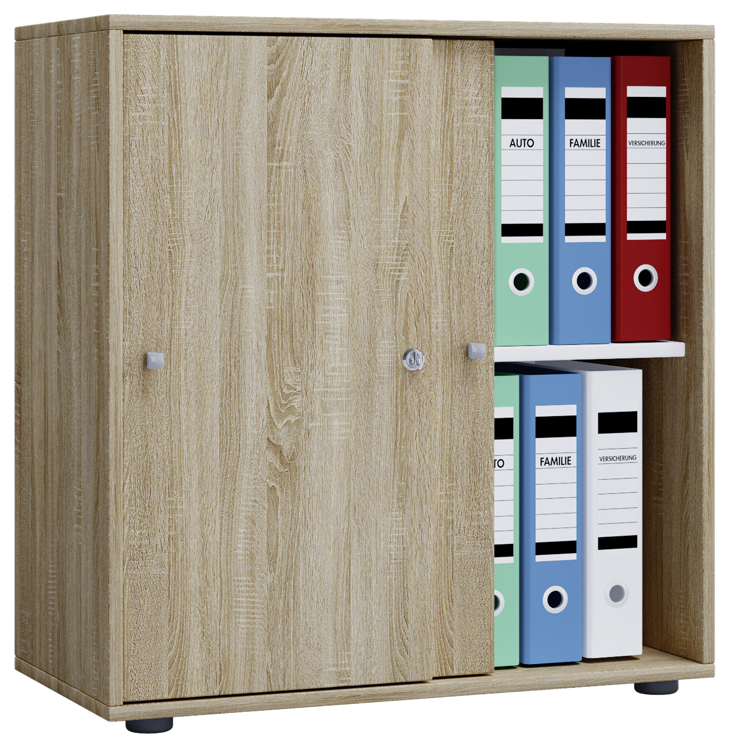 Büroschrank Lona L mit Schiebetüren Eiche Sonoma Nachbildung weiß B/H/T: ca. 70x74x37 cm