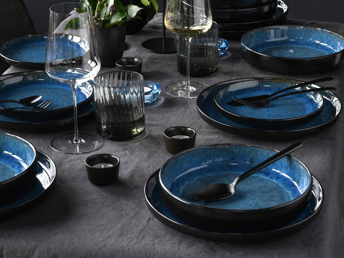 CreaTable Tafelservice Nordic Fjord Blue blau Steinzeug 18 tlg.