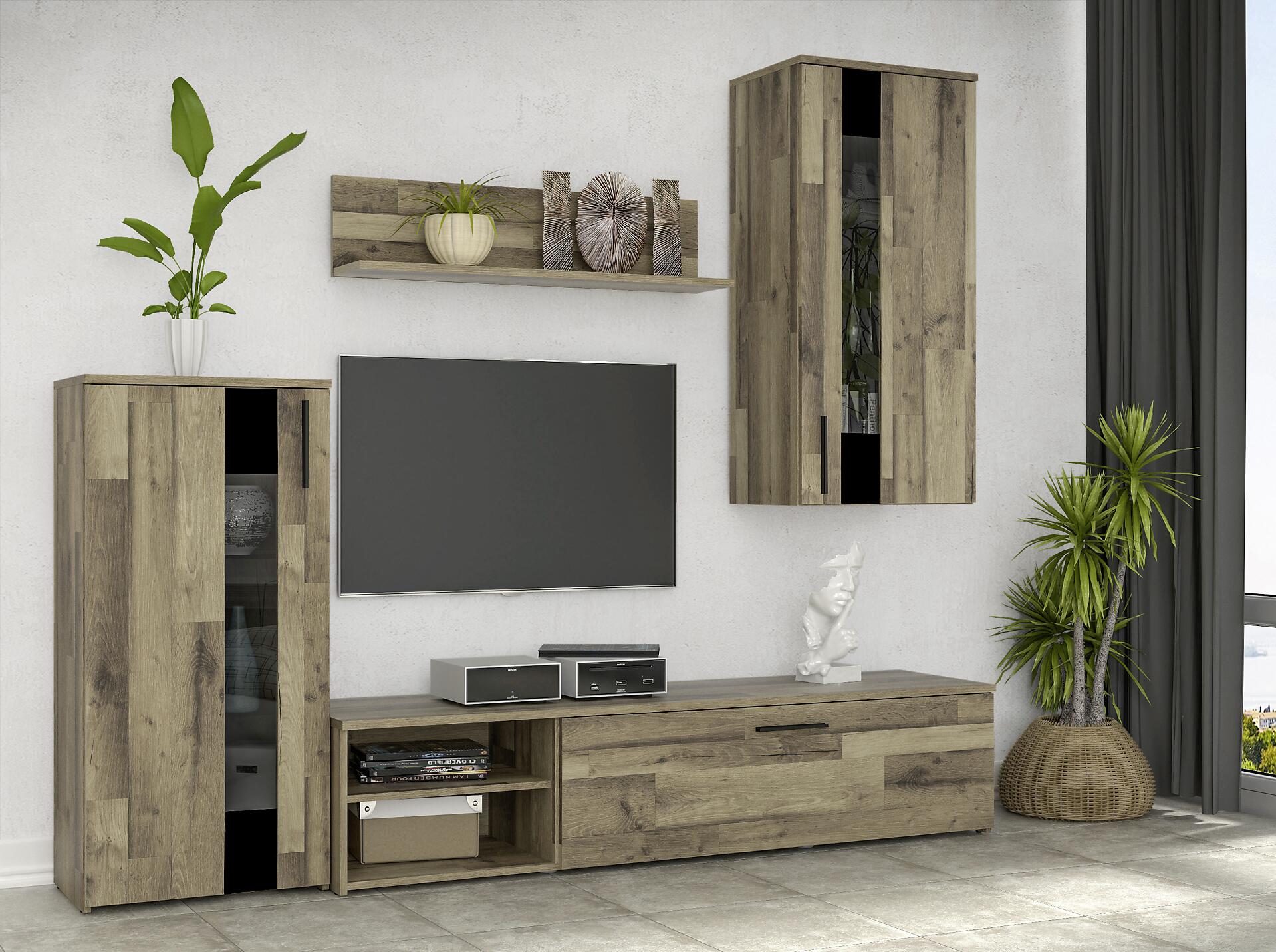 Wohnwand  Stabeiche Nachbildung B/H/T: ca. 213x184x41 cm