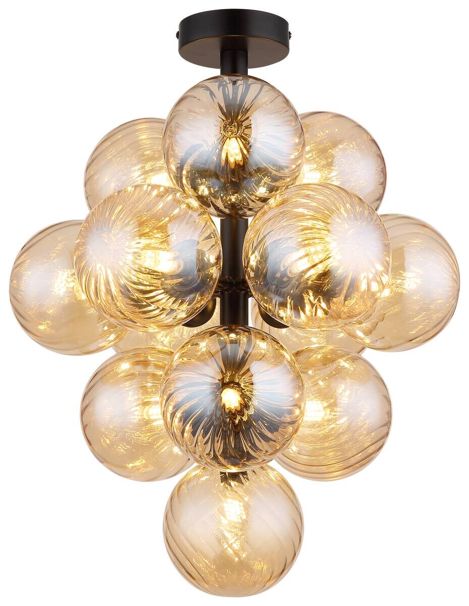 GLOBO LED-Deckenleuchte schwarz amber Metall Glas H/D: ca. 50x39,5 cm 13 Brennstellen