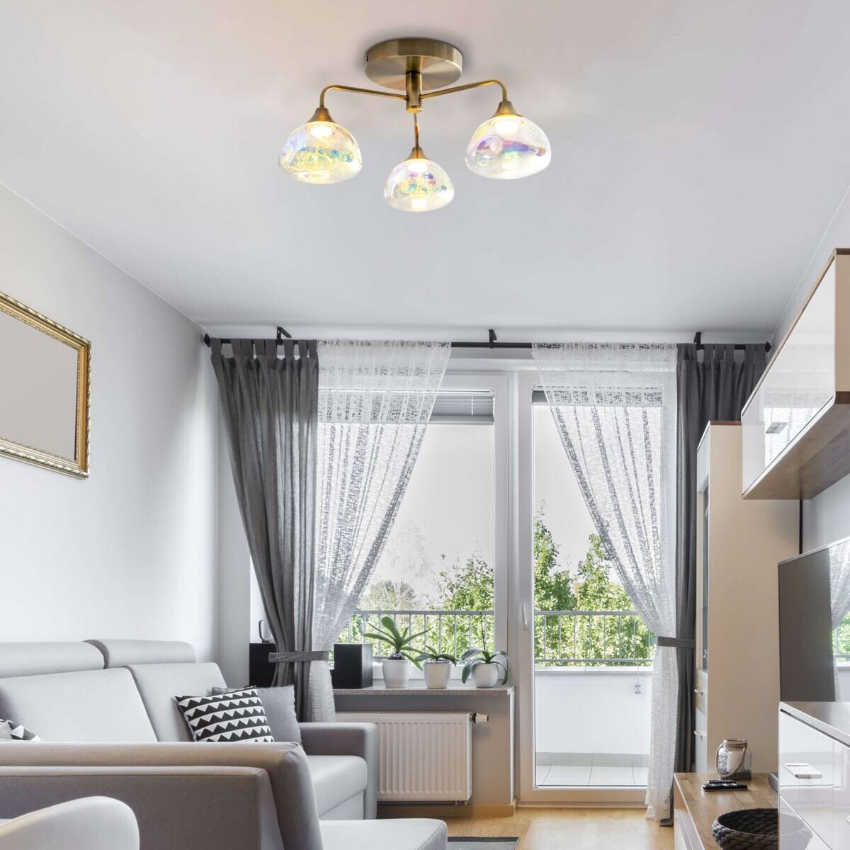 Näve Leuchten Deckenleuchte 1367745 messing Glas Metall B/H/T: ca. 42x19,5x42 cm null 3 Brennstellen