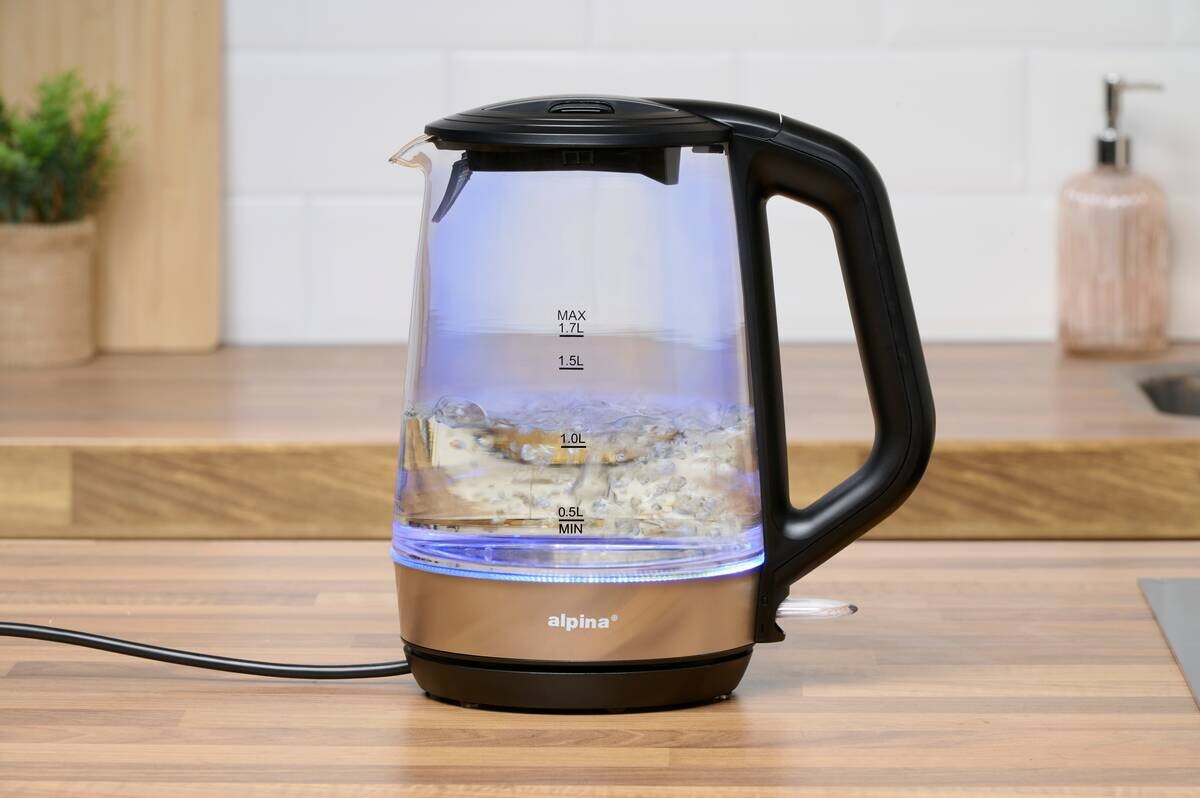 alpina Glaswasserkocher schwarz Glas Edelstahl ca. 1,7 l