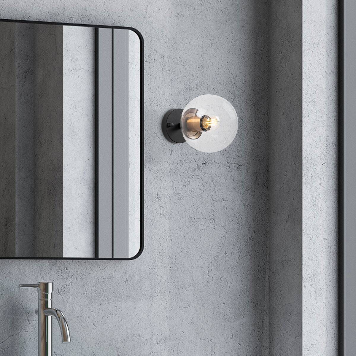 Opviq Wandleuchte schwarz Glas Metall B/H/L: ca. 15x24x15 cm E14 1 Brennstellen