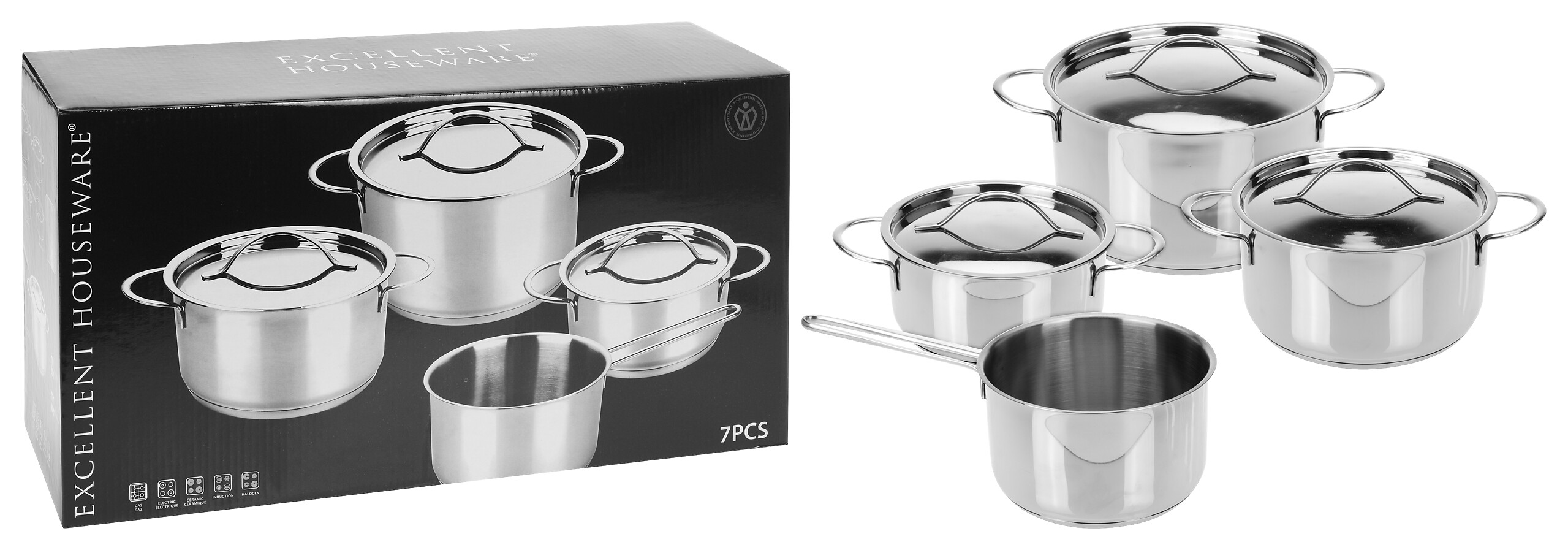 Topfset silber Edelstahl 7 tlg.