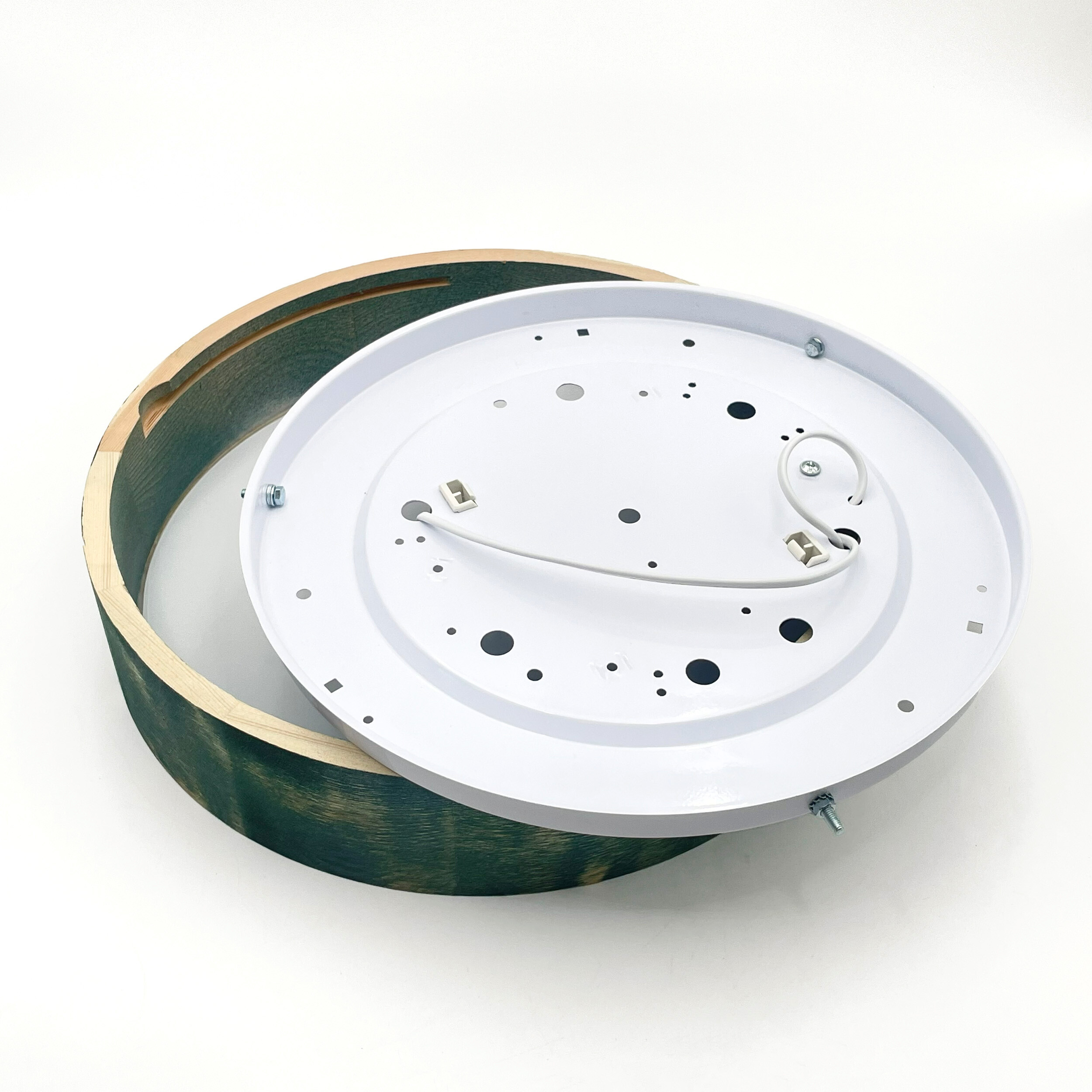 Lamkur Deckenleuchte grün hellbraun Holz Glas B/H/L: ca. 38x38x10 cm 2 Brennstellen