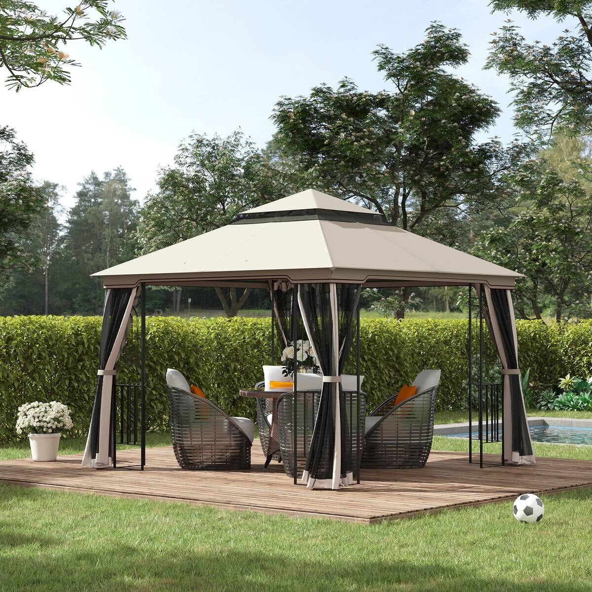 Outsunny Pavillon mit Doppeldach beige Metall B/H/L: ca. 299x274x299 cm