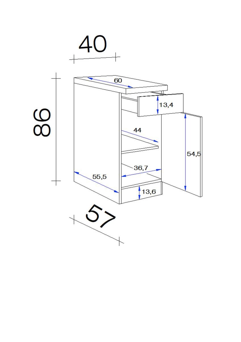Unterschrank Vita weiß matt B/H/T: ca. 40x86x60 cm