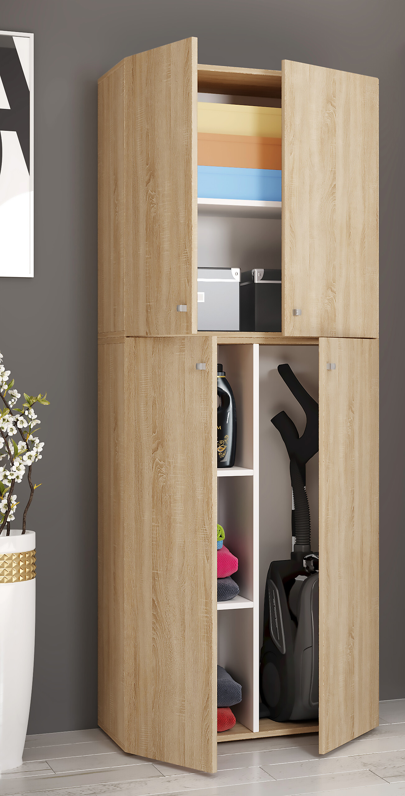 Putzschrank Lona XXL Putzschrank Eiche Sonoma Nachbildung weiß B/H/T: ca. 70x182x39 cm