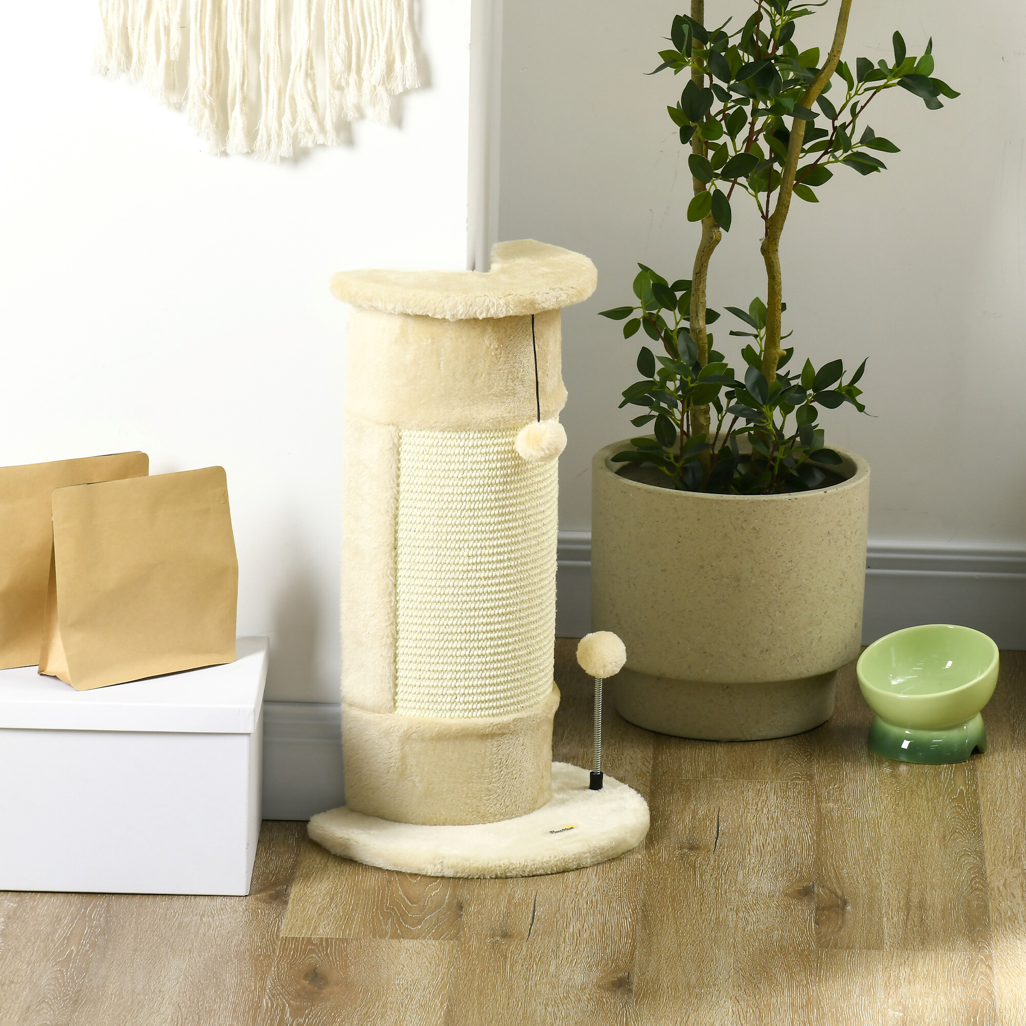 PawHut Kratzbaum cremeweiß Sisal B/H/L: ca. 25,5x58x34 cm