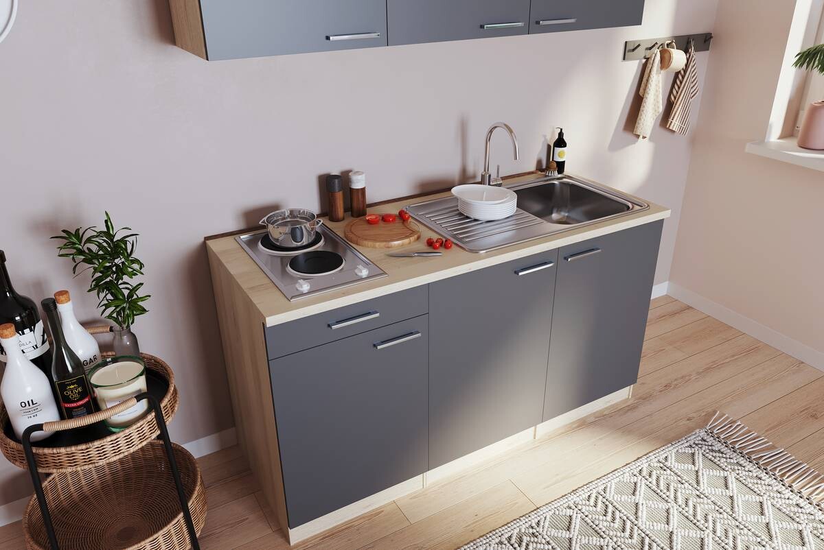 Respekta Singleküche Luis grau B/H/T: ca. 150x200x60 cm