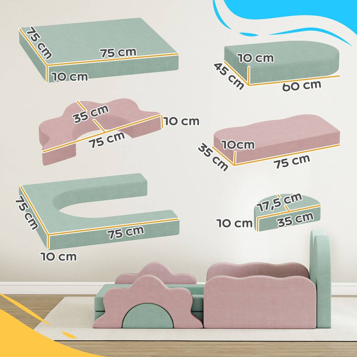 AIYAPLAY Softbausteine B/H/L: ca. 75x10x75 cm