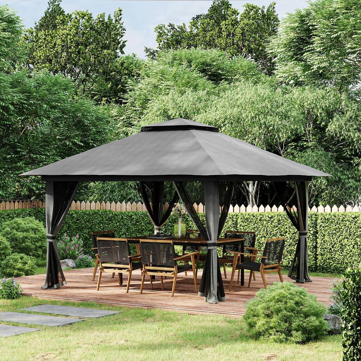 Outsunny Faltpavillon dunkelgrau Stoff B/H/L: ca. 392x283x392 cm