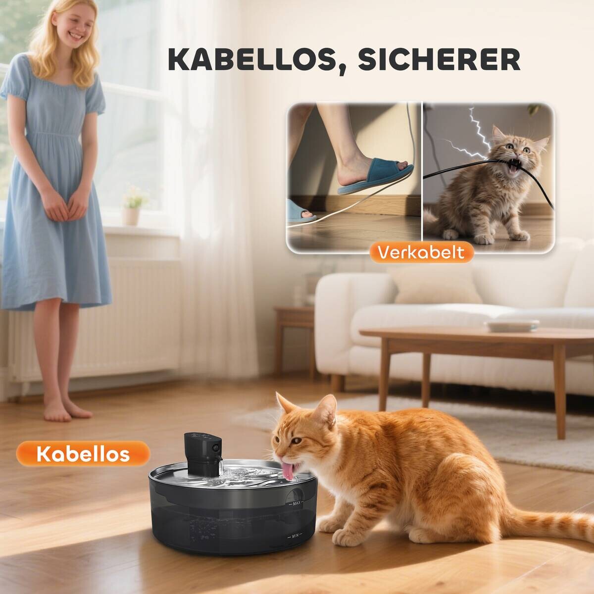 PawHut Katzenbrunnen schwarz Kunststoff B/H/L: ca. 30,6x17,2x30,6 cm