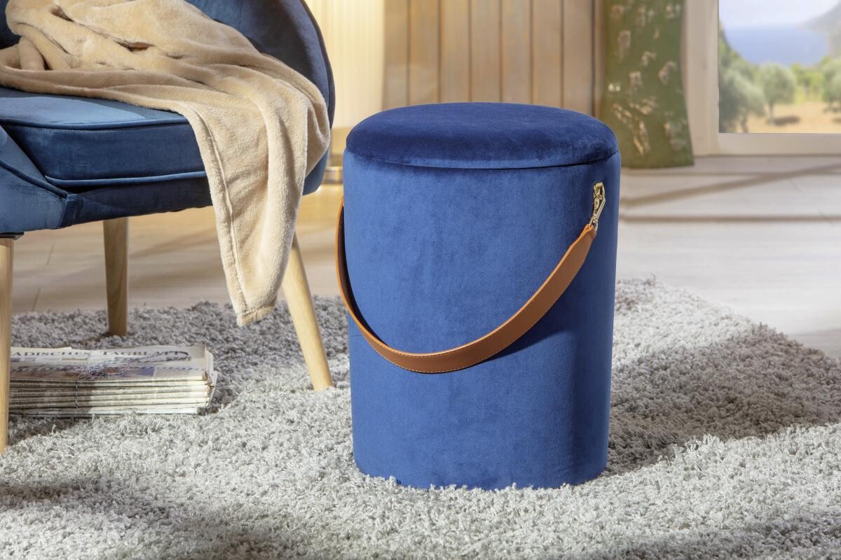 Inter Link Hocker Papua blau MDF Samtoptik B/H/T: ca. 35x45x35 cm