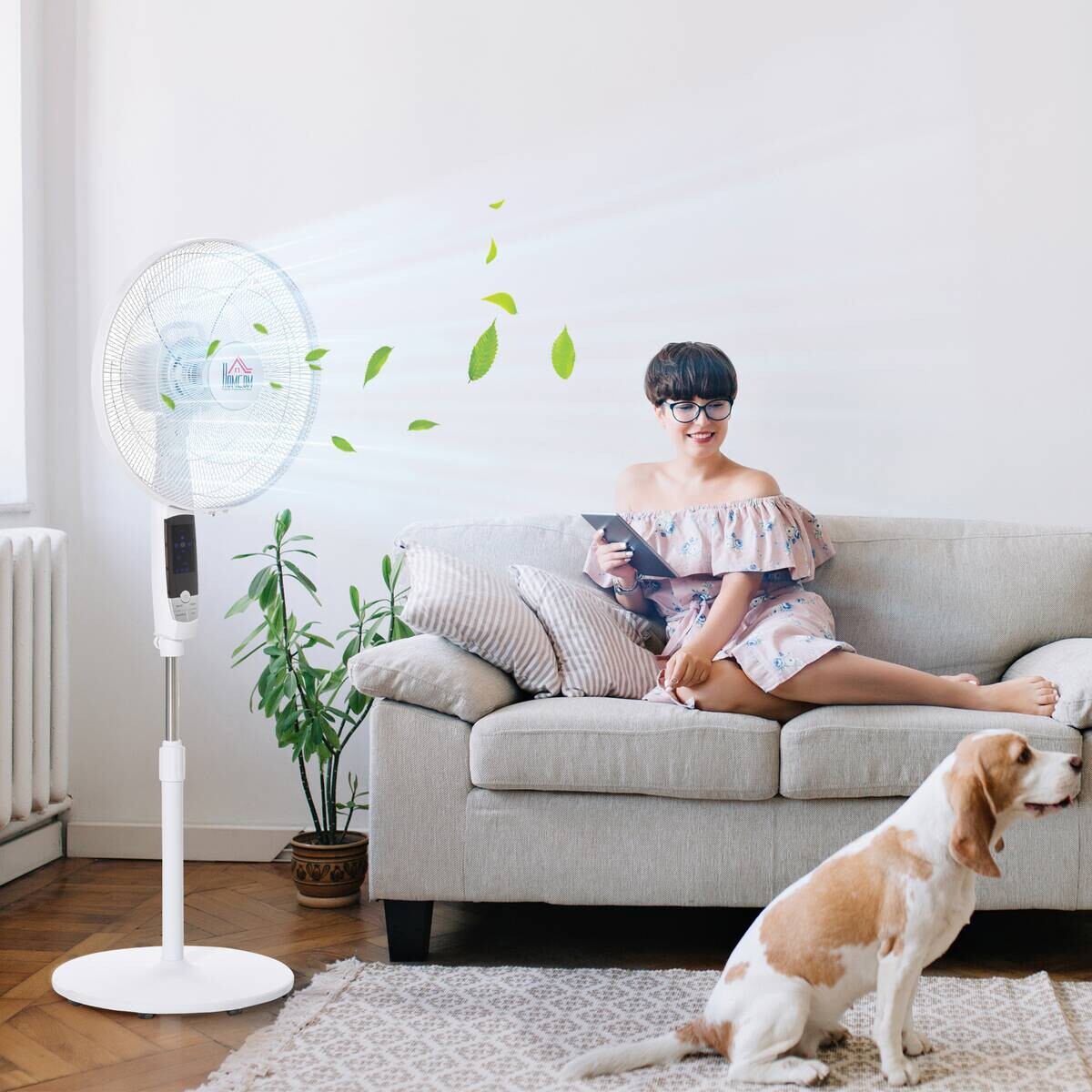 HOMCOM Ventilator weiß Kunststoff Edelstahl Polypropylen B/H/L: ca. 45x42x138 cm