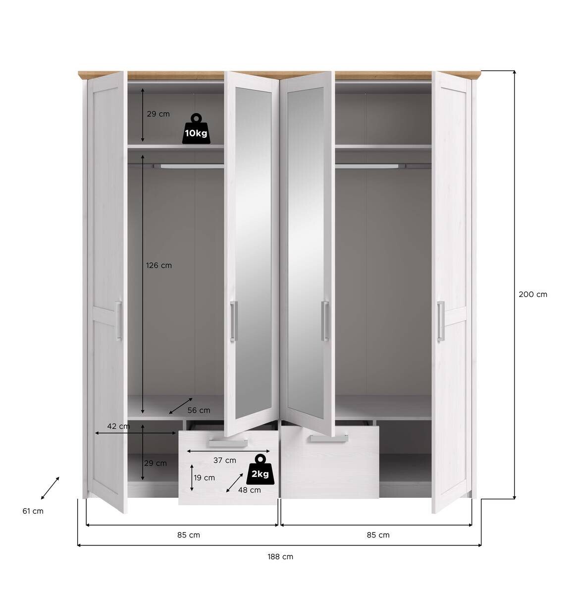 Kleiderschrank VERONA Sibiu Lärche Nachbildung Eiche Artisan Nachbildung B/H/T: ca. 188x20x61 cm