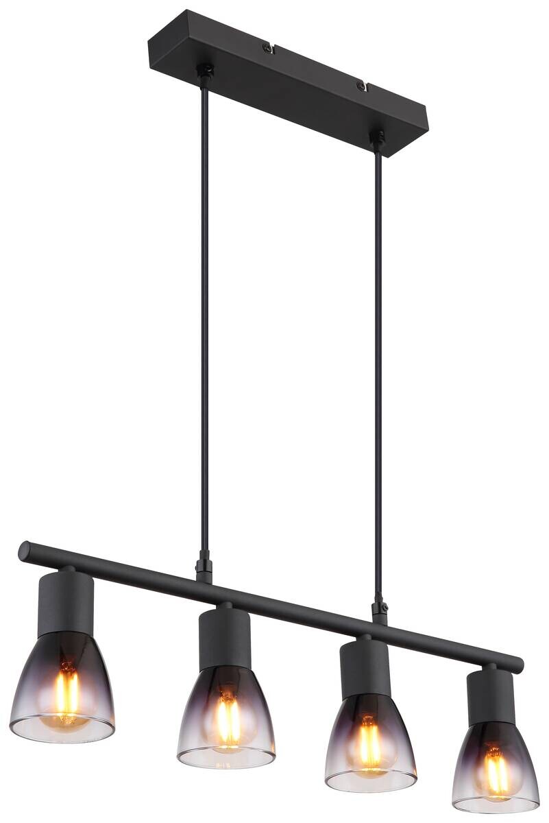 GLOBO Pendelleuchte klar Rauch mattschwarz Metall Glas B/H/T: ca. 52x120x7,2 cm E14 4 Brennstellen